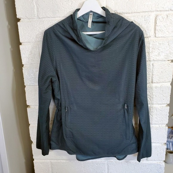 Fabletics Liora Jacket Womens XS Green Cinched Perforated Pullover Athleisure - Picture 1 of 12